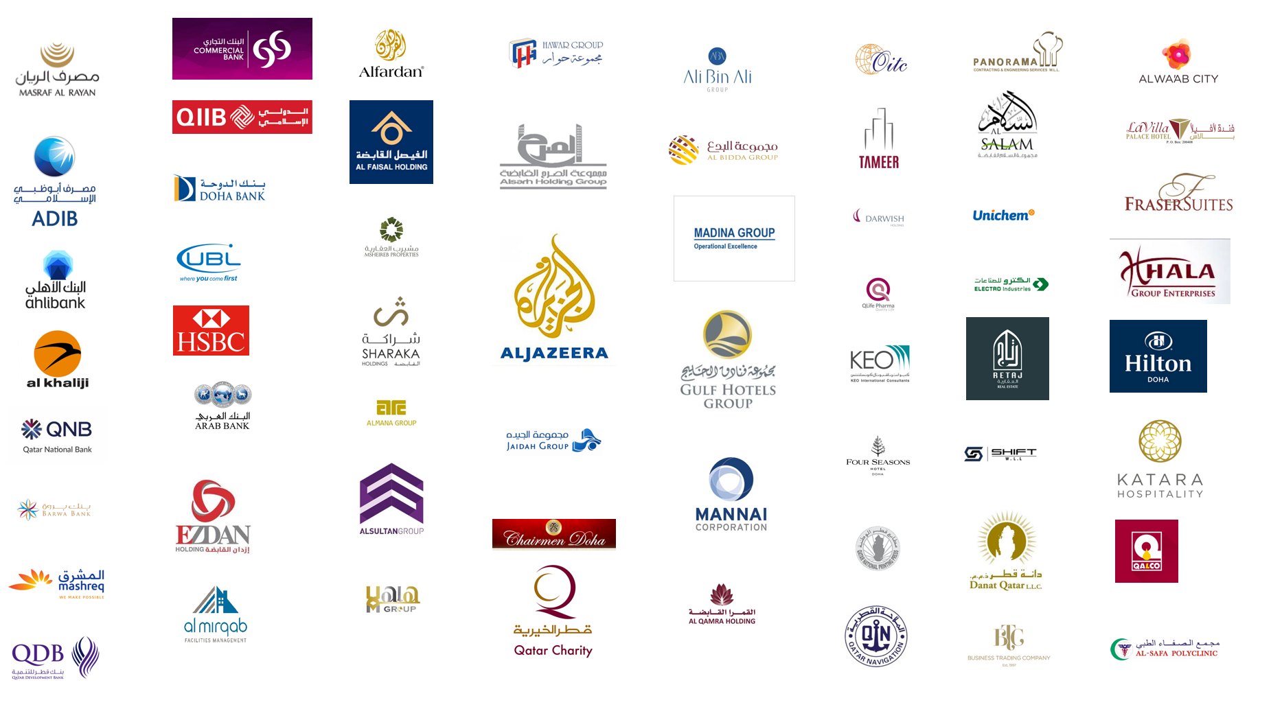Logos of selected clients of Al Asmakh Transaction Advisory
